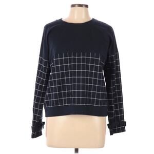 J.O.A. Pullover Navy & White Plaid with Cinched Cuffs Sweatshirt Size L